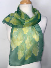 Load image into Gallery viewer, Leaves Design Hand Painted Silk Neck Scarf in Greens
