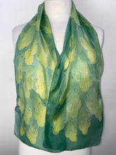 Load image into Gallery viewer, Leaves Design Hand Painted Silk Neck Scarf in Greens
