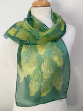 Load image into Gallery viewer, Leaves Design Hand Painted Silk Neck Scarf in Greens
