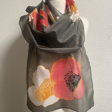 Load image into Gallery viewer, Poppies Design X Long Silk Scarf Red White and Black : Hand Painted Silk

