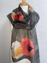 Load image into Gallery viewer, Poppies Design X Long Silk Scarf Red White and Black : Hand Painted Silk
