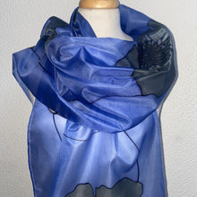 Load image into Gallery viewer, Poppy Noir Design X Long Silk Scarf Cornflower Blue and Black : Hand Painted Silk
