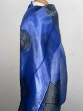 Load image into Gallery viewer, Poppy Noir Design X Long Silk Scarf Cornflower Blue and Black : Hand Painted Silk
