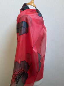 Poppy Noir Design X Long Silk Scarf Scarlet Red and Black : Hand Painted Silk