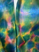 Load image into Gallery viewer, Hand Dyed Silk Neck Scarf in Green Yellow Blue Pink by Designer Silk Artist
