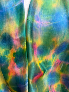 Hand Dyed Silk Neck Scarf in Green Yellow Blue Pink by Designer Silk Artist