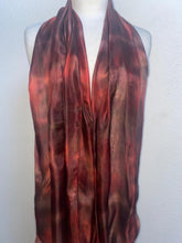 Load image into Gallery viewer, Hand Dyed Long Silk Scarf in Choccy &amp; Red
