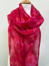 Load image into Gallery viewer, Hand Dyed Long Silk Scarf in Red Pink Coral
