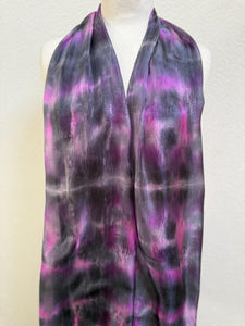 Hand Dyed Long Silk Scarf in Grey Charcoal Pink