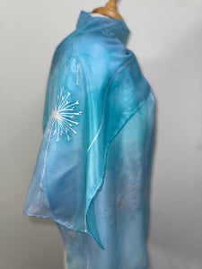 Seed Heads Design Long Scarf : Hand Painted Silk in Blue and Silver