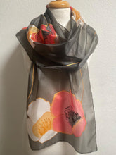 Load image into Gallery viewer, Poppies Design X Long Silk Scarf Red White and Black : Hand Painted Silk
