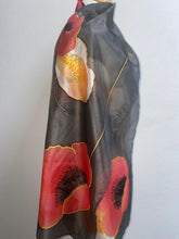 Load image into Gallery viewer, Poppies Design X Long Silk Scarf Red White and Black : Hand Painted Silk
