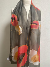 Load image into Gallery viewer, Poppies Design X Long Silk Scarf Red White and Black : Hand Painted Silk
