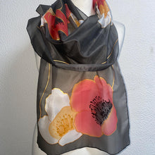 Load image into Gallery viewer, Poppies Design X Long Silk Scarf Red White and Black : Hand Painted Silk
