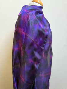 Hand Dyed Long Silk Scarf in Purple Charcoal Pink