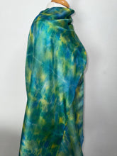 Load image into Gallery viewer, Hand Dyed Long Silk Scarf in Turquoise Blue Teal Lime
