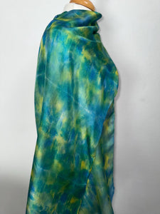 Hand Dyed Long Silk Scarf in Turquoise Blue Teal Lime