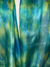 Load image into Gallery viewer, Hand Dyed Long Silk Scarf in Turquoise Blue Teal Lime
