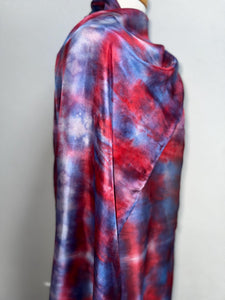 Hand Dyed Long Silk Scarf in Shades of Red Blue