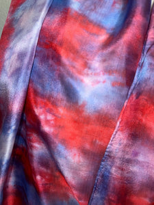 Hand Dyed Long Silk Scarf in Shades of Red Blue