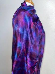 Hand Dyed Long Silk Scarf in Purple Dark Red Blue