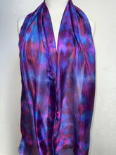 Load image into Gallery viewer, Hand Dyed Long Silk Scarf in Purple Dark Red Blue
