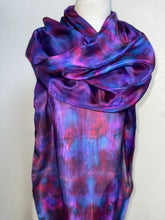 Load image into Gallery viewer, Hand Dyed Long Silk Scarf in Purple Dark Red Blue
