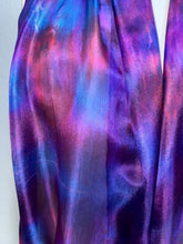 Load image into Gallery viewer, Hand Dyed Long Silk Scarf in Purple Dark Red Blue
