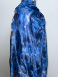 Hand Dyed Long Silk Scarf in Shades of Blue Charcoal Light Blue