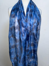 Load image into Gallery viewer, Hand Dyed Long Silk Scarf in Shades of Blue Charcoal Light Blue
