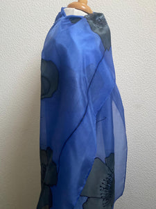 Poppy Noir Design X Long Silk Scarf Cornflower Blue and Black : Hand Painted Silk