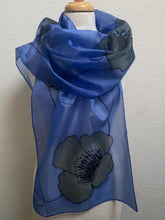 Load image into Gallery viewer, Poppy Noir Design X Long Silk Scarf Cornflower Blue and Black : Hand Painted Silk
