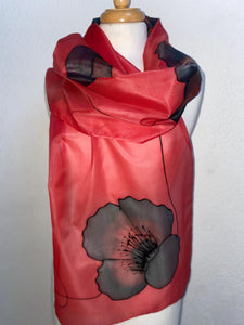 Poppy Noir Design X Long Silk Scarf Scarlet Red and Black : Hand Painted Silk