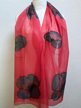 Load image into Gallery viewer, Poppy Noir Design X Long Silk Scarf Scarlet Red and Black : Hand Painted Silk
