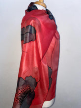Load image into Gallery viewer, Poppy Noir Design X Long Silk Scarf Scarlet Red and Black : Hand Painted Silk
