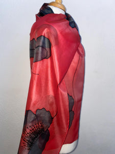 Poppy Noir Design X Long Silk Scarf Scarlet Red and Black : Hand Painted Silk