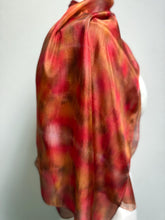 Load image into Gallery viewer, Hand Dyed Silk Neck Scarf in Tan Red Brown by Designer Silk Artist
