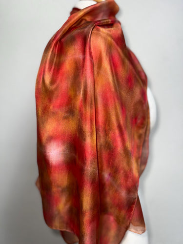 Hand Dyed Silk Neck Scarf in Tan Red Brown by Designer Silk Artist