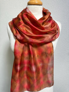 Hand Dyed Silk Neck Scarf in Tan Red Brown by Designer Silk Artist