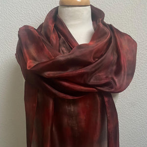 Hand Dyed Long Silk Scarf in Choccy & Red