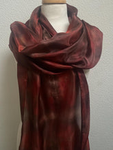 Load image into Gallery viewer, Hand Dyed Long Silk Scarf in Choccy &amp; Red
