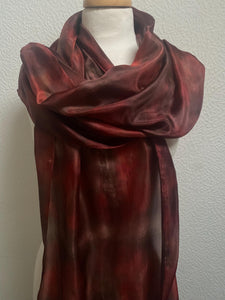Hand Dyed Long Silk Scarf in Choccy & Red