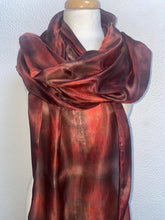 Load image into Gallery viewer, Hand Dyed Long Silk Scarf in Choccy &amp; Red

