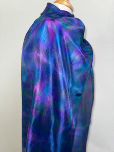 Hand Dyed Long Silk Scarf in Blue Green Purple Pink