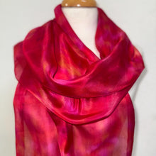 Load image into Gallery viewer, Hand Dyed Long Silk Scarf in Red Pink Coral
