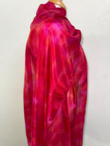 Hand Dyed Long Silk Scarf in Red Pink Coral