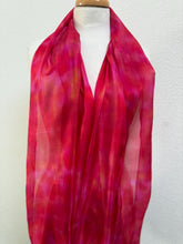Load image into Gallery viewer, Hand Dyed Long Silk Scarf in Red Pink Coral
