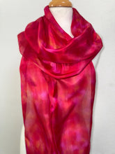 Load image into Gallery viewer, Hand Dyed Long Silk Scarf in Red Pink Coral
