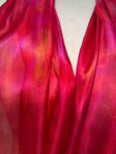Load image into Gallery viewer, Hand Dyed Long Silk Scarf in Red Pink Coral
