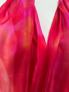 Hand Dyed Long Silk Scarf in Red Pink Coral